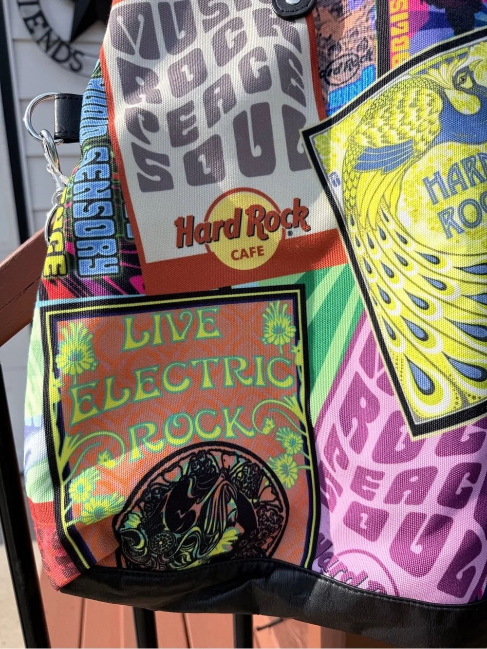 Hard Rock Cafe Neon Poster Patchwork Tote - Yellow, Green, Pink, Black